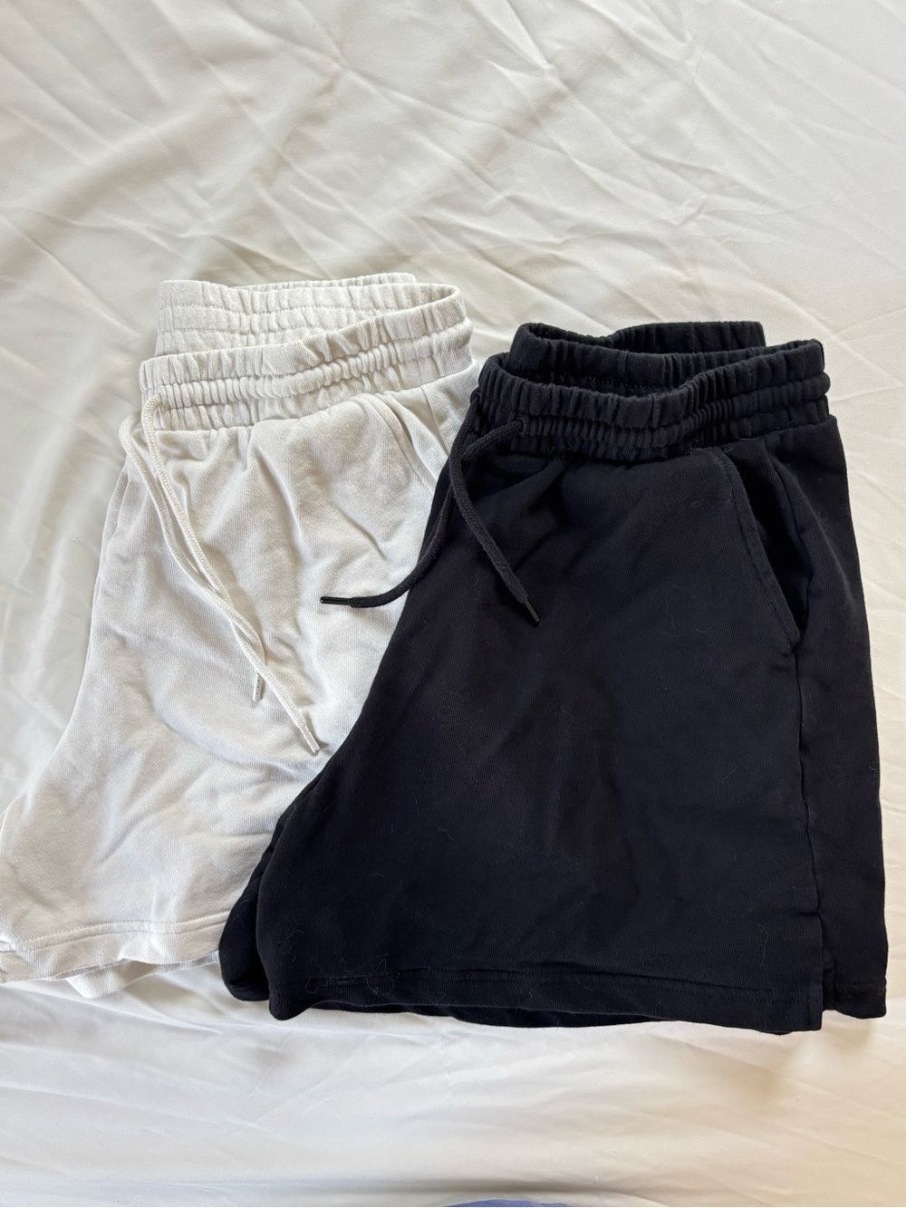 SET OF 2 Women's Drawstring Sweat Shorts - Black & Off White